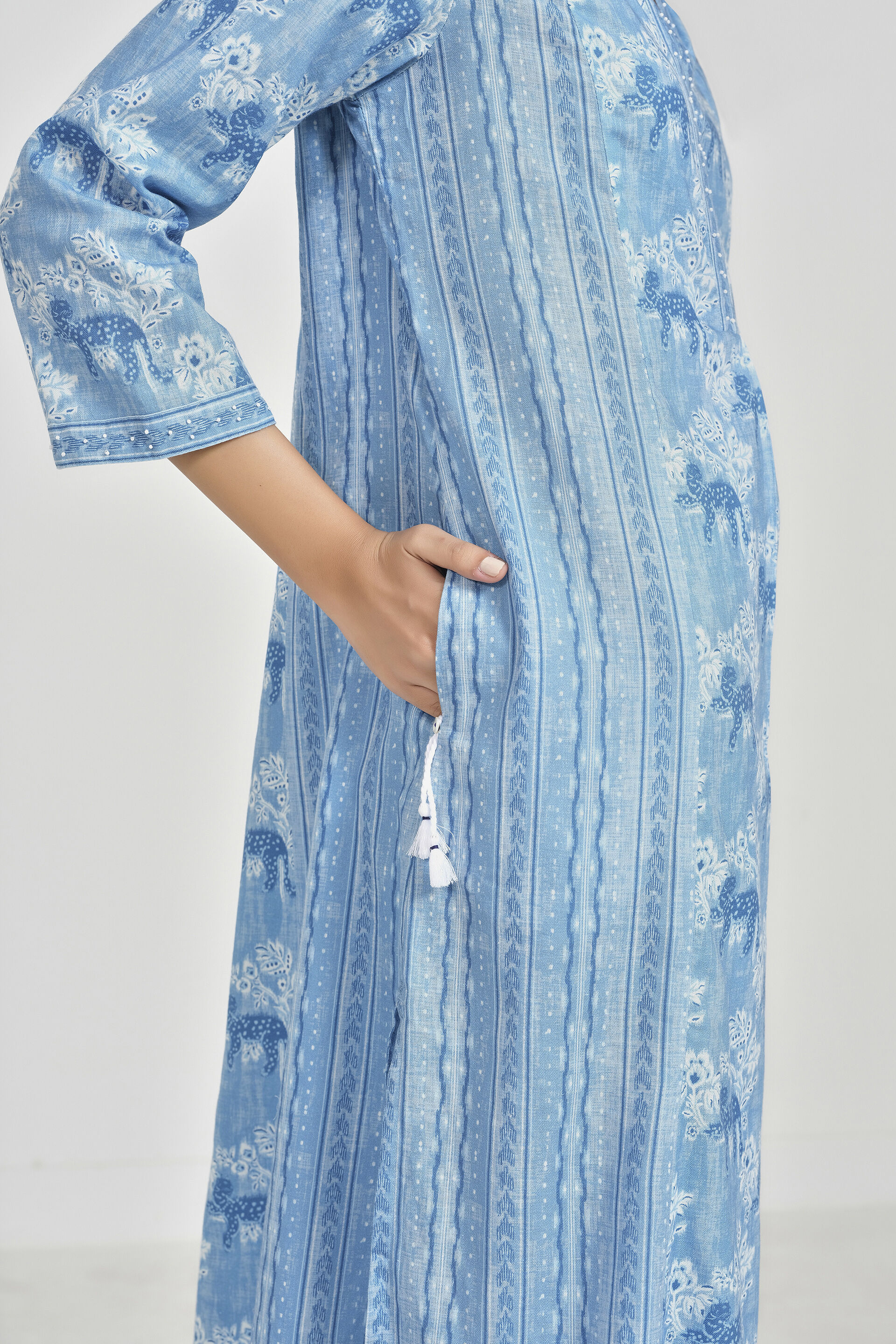 Sky Blue Cotton Kurta Set, Sky Blue, image 4